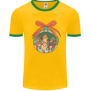 Funny Christmas Cats Bauble Mens White Ringer T-Shirt Gold/Green