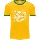 A Cthulhu Kraken Octopus Mythology Mens Ringer T-Shirt FotL Gold/Green