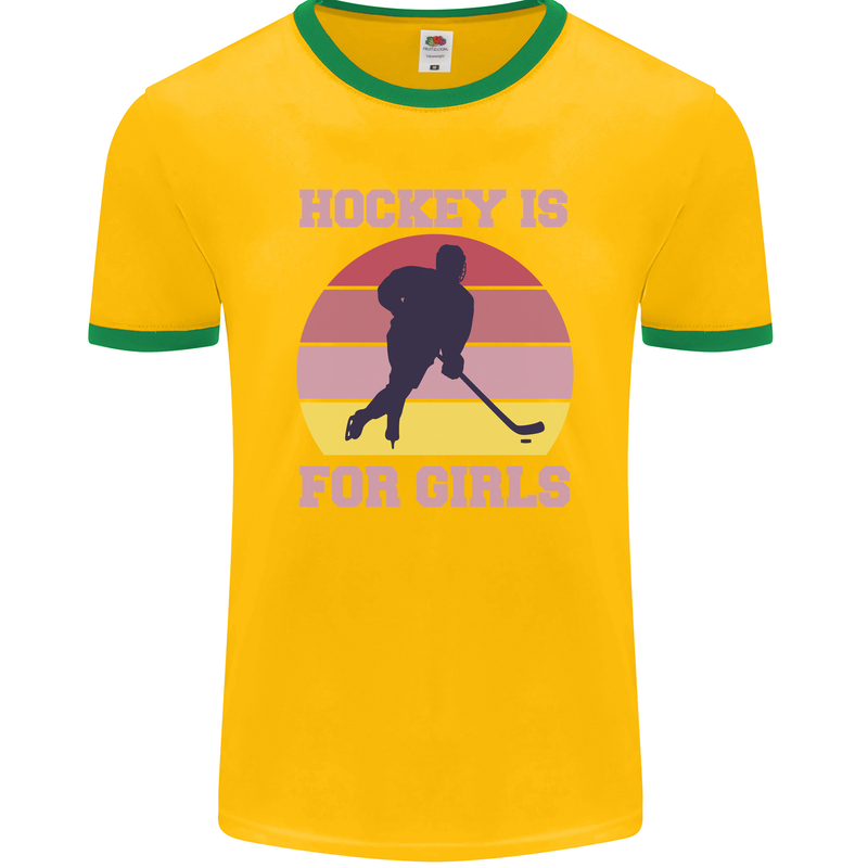 Hockey is For Girls Funny Ice Street Mens Ringer T-Shirt FotL Gold/Green