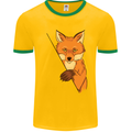 An Orange Fox Illustration Mens White Ringer T-Shirt Gold/Green