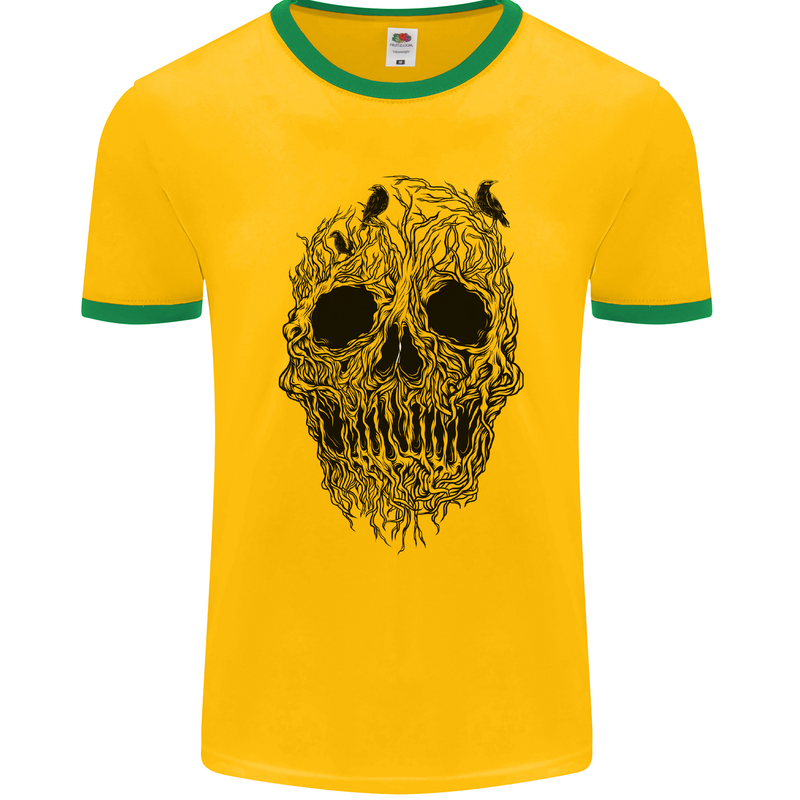 Tree Skull Mens Ringer T-Shirt FotL Gold/Green