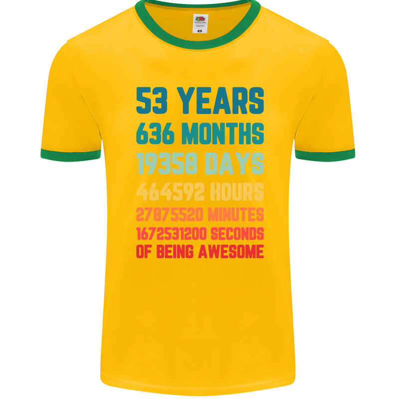 53rd Birthday 53 Year Old Mens Ringer T-Shirt FotL Gold/Green