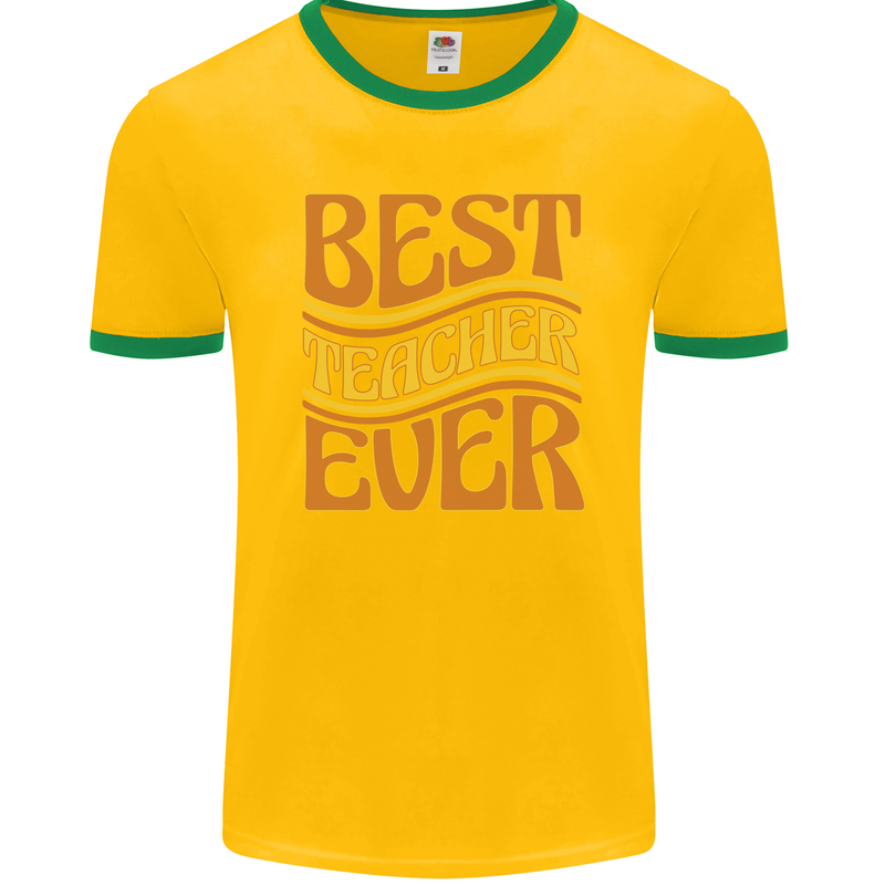 Best Teacher Ever Teaching Maths English Mens Ringer T-Shirt FotL Gold/Green