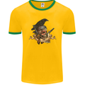 Libertad Skull Freedom Pirate Crow Raven Mens Ringer T-Shirt FotL Gold/Green