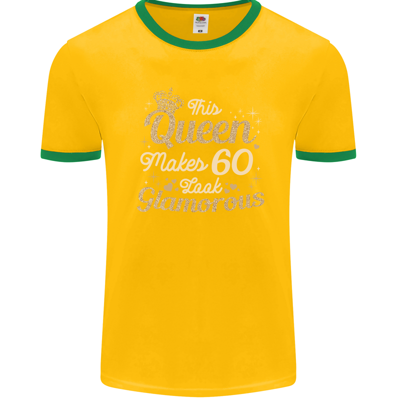 60th Birthday Queen Sixty Years Old 60 Mens Ringer T-Shirt FotL Gold/Green
