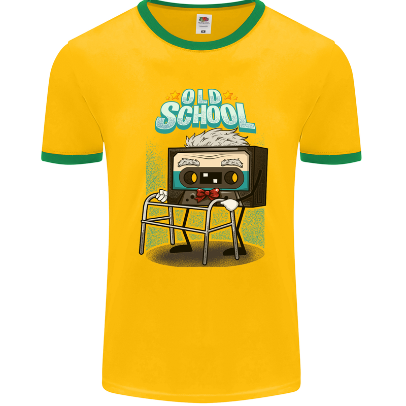 Old School 80s Music Cassette Retro 90s Mens Ringer T-Shirt FotL Gold/Green