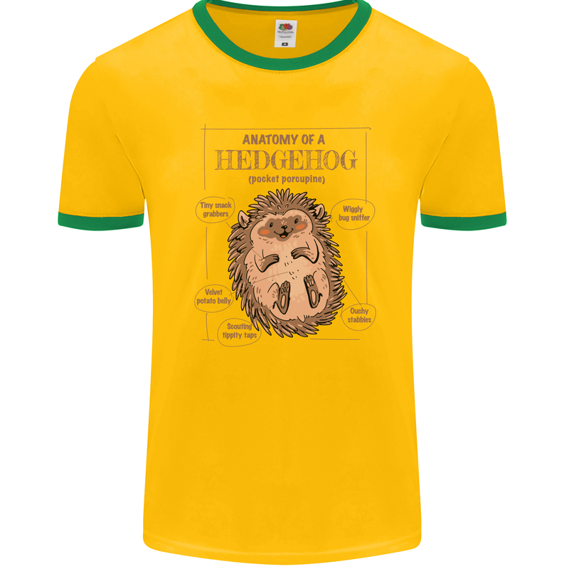 Anatomy of a Hedgehog Funny Mens Ringer T-Shirt FotL Gold/Green