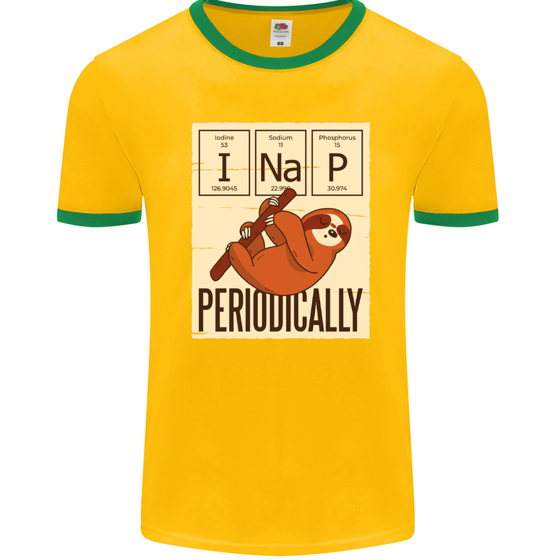 I Nap Funny Periodic Table Sloth Geek Sleep Mens Ringer T-Shirt FotL Gold/Green