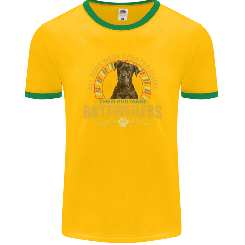 A Rottweiler Dog Mens Ringer T-Shirt FotL Gold/Green