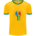 LGBT Fist Gay Pride Day Awareness Mens Ringer T-Shirt FotL Gold/Green