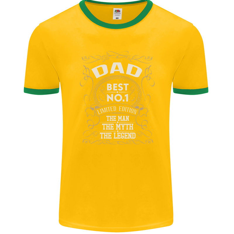 Father's Day No 1 Dad Man Myth Legend Funny Mens Ringer T-Shirt FotL Gold/Green