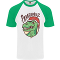 Christmas Papasaurus T-Rex Dinosaur Mens S/S Baseball T-Shirt White/Green