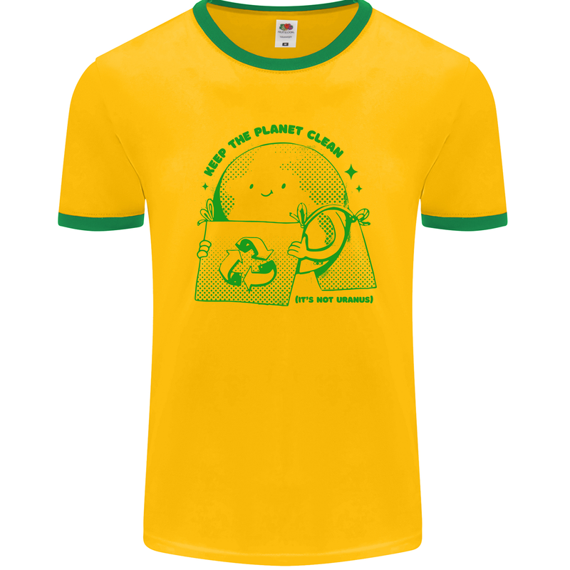 Keep the Planet Clean Climate Change Mens Ringer T-Shirt FotL Gold/Green