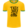 Easy Rider Motorcycle Motorbike Biker Mens White Ringer T-Shirt Gold/Green