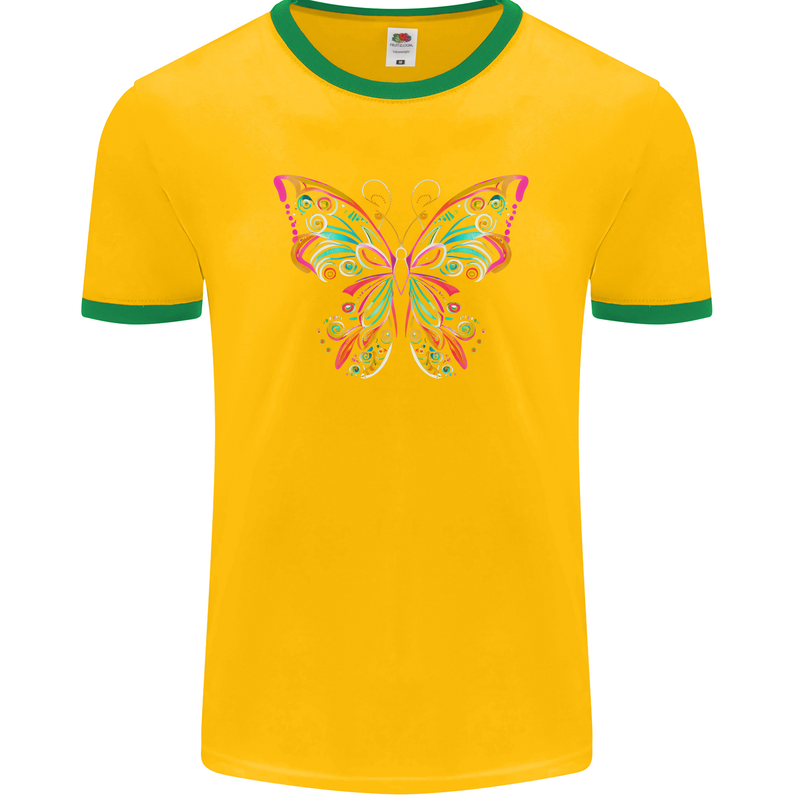 A Colourful Butterfly Mens Ringer T-Shirt FotL Gold/Green