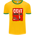 Quit Smoking Before Your Life Quits on You Mens White Ringer T-Shirt Gold/Green