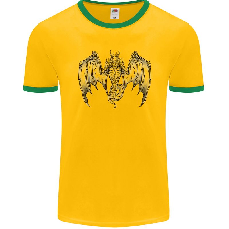 Serpent Dragon Gothic Fantasy Heavy Metal Mens Ringer T-Shirt FotL Gold/Green