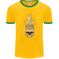 Pineapple Skull Gothic Biker Surfing Mens Ringer T-Shirt FotL Gold/Green