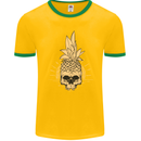 Pineapple Skull Gothic Biker Surfing Mens Ringer T-Shirt FotL Gold/Green
