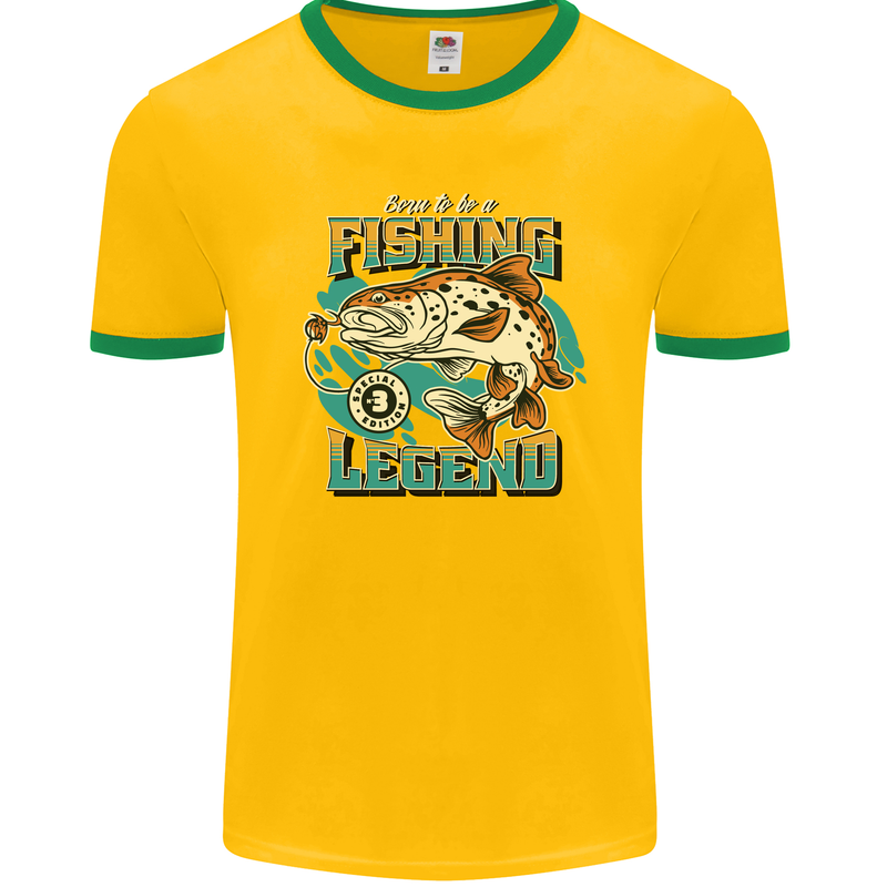 Fishing Legend Funny Fisherman Mens Ringer T-Shirt FotL Gold/Green