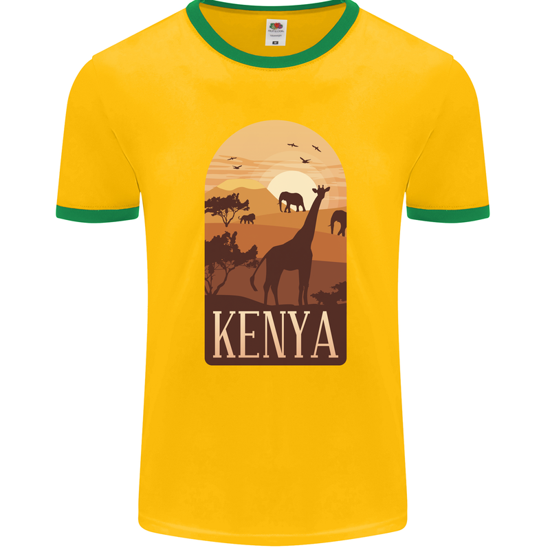 Kenya Safari Souvenir Mens Ringer T-Shirt FotL Gold/Green