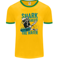 Shark Ahead Funny Diver Scuba Diving Mens Ringer T-Shirt FotL Gold/Green