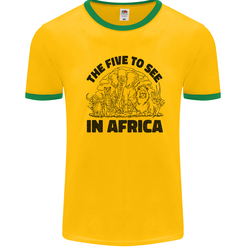 The Five Wild Animas to See in Africa Mens White Ringer T-Shirt Gold/Green