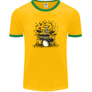 Skeleton Drummer Drumming Drum Skull Funny Mens Ringer T-Shirt FotL Gold/Green