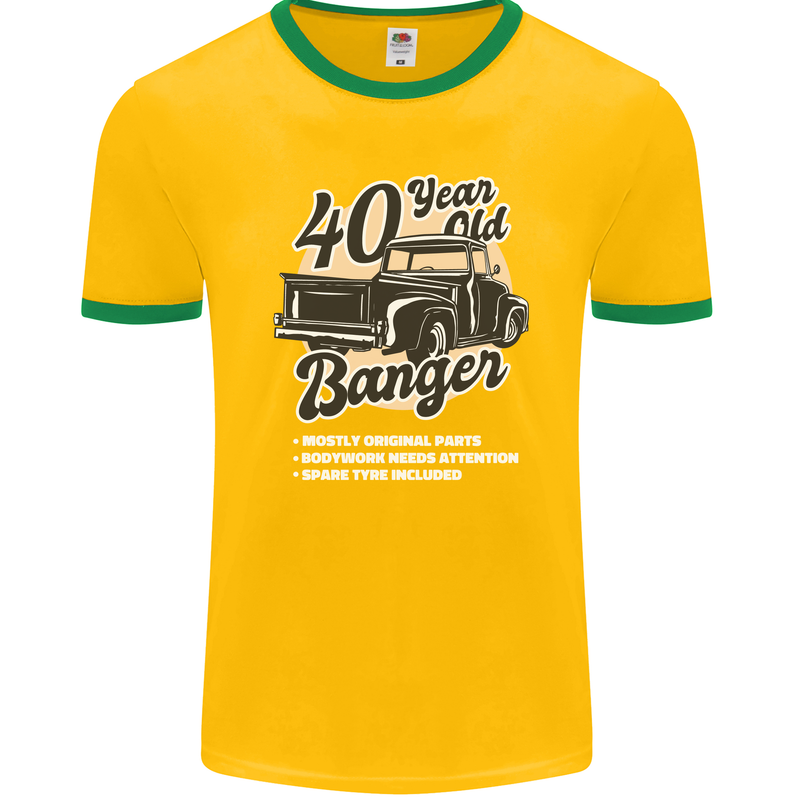 40 Year Old Banger Birthday 40th Year Old Mens Ringer T-Shirt FotL Gold/Green