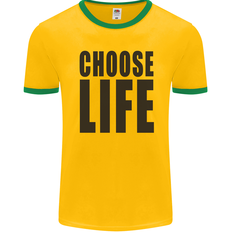 Choose Life Fancy Dress Outfit Costume Mens Ringer T-Shirt FotL Gold/Green