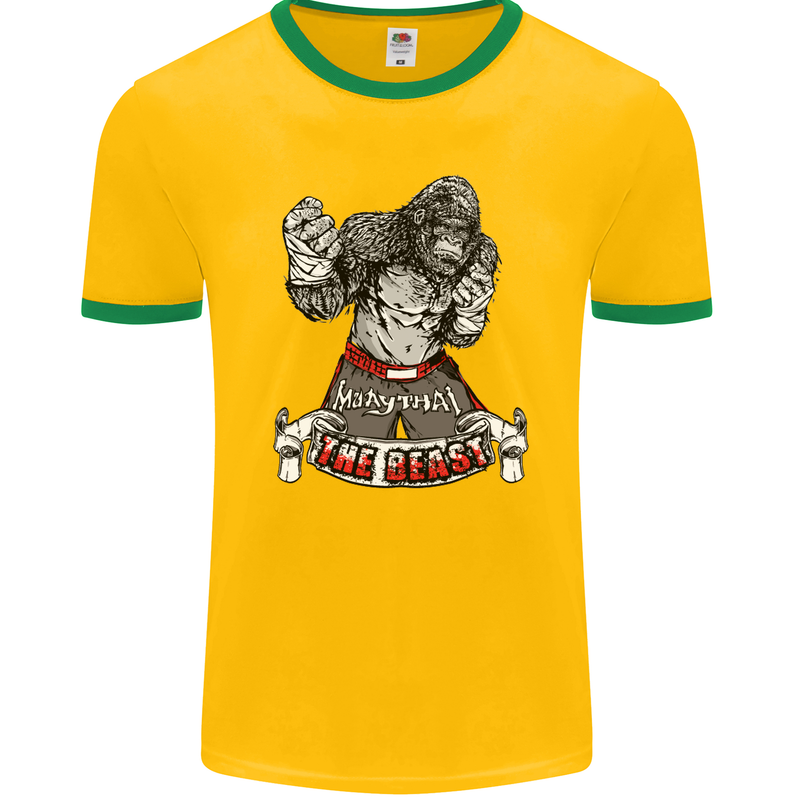 Muay Thai The Beast MMA Mixed Martial Arts Mens Ringer T-Shirt FotL Gold/Green