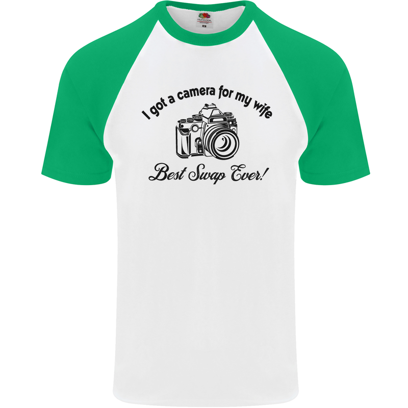 Camera for My Wife Photographer Photography Mens S/S Baseball T-Shirt White/Green