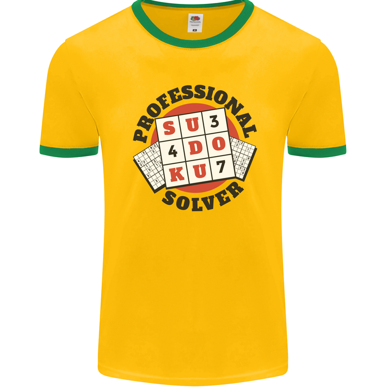 Professional Sudoku Solver Funny Mens Ringer T-Shirt FotL Gold/Green