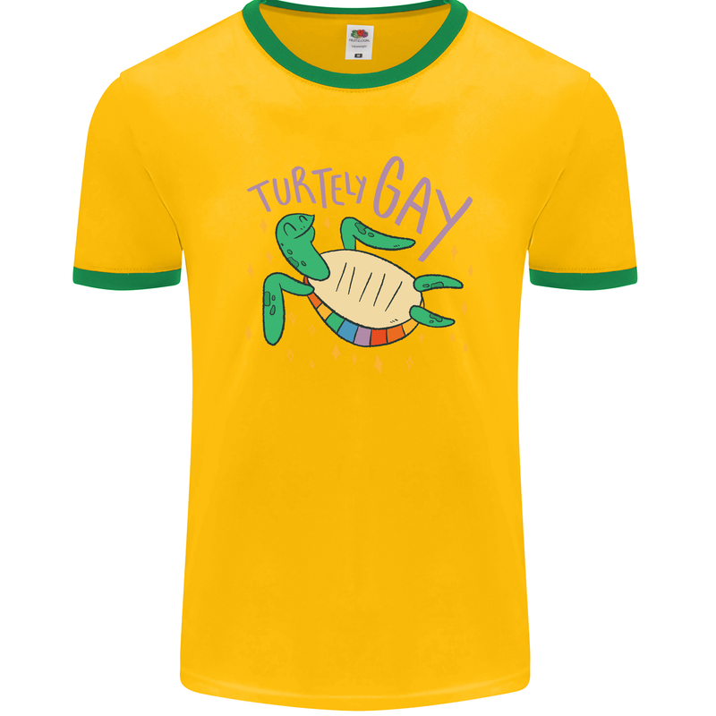 LGBT Turtle Gay Pride Day Awareness Mens Ringer T-Shirt FotL Gold/Green