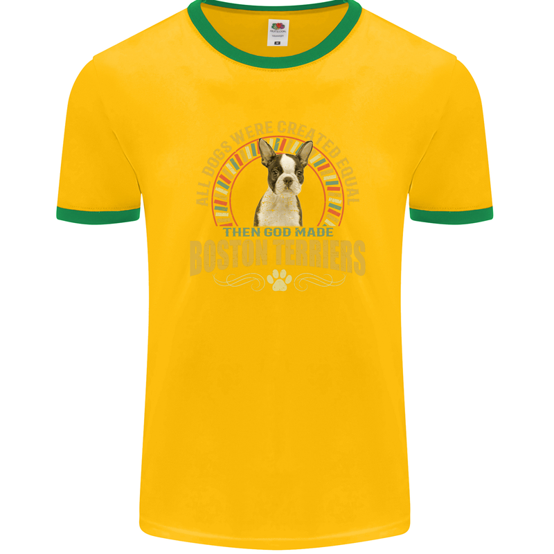 A Boston Terrier Dog Mens Ringer T-Shirt FotL Gold/Green