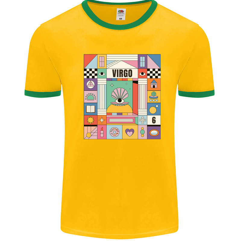 A Vibrant Virgo Zodiac Star Sign Mens Ringer T-Shirt Gold/Green