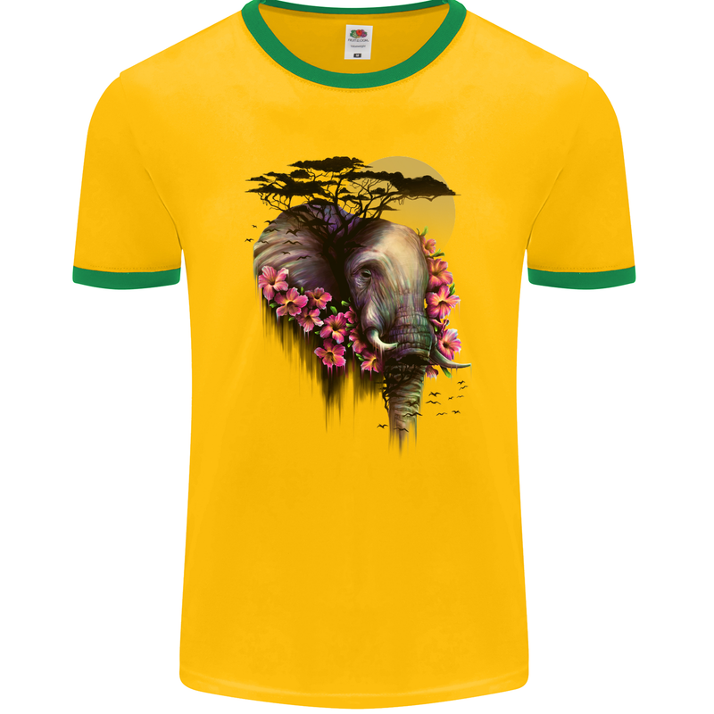 African Elephant Ecology Mens Ringer T-Shirt FotL Gold/Green