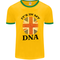 Britain Its in My DNA Funny Union Jack Flag Mens White Ringer T-Shirt Gold/Green