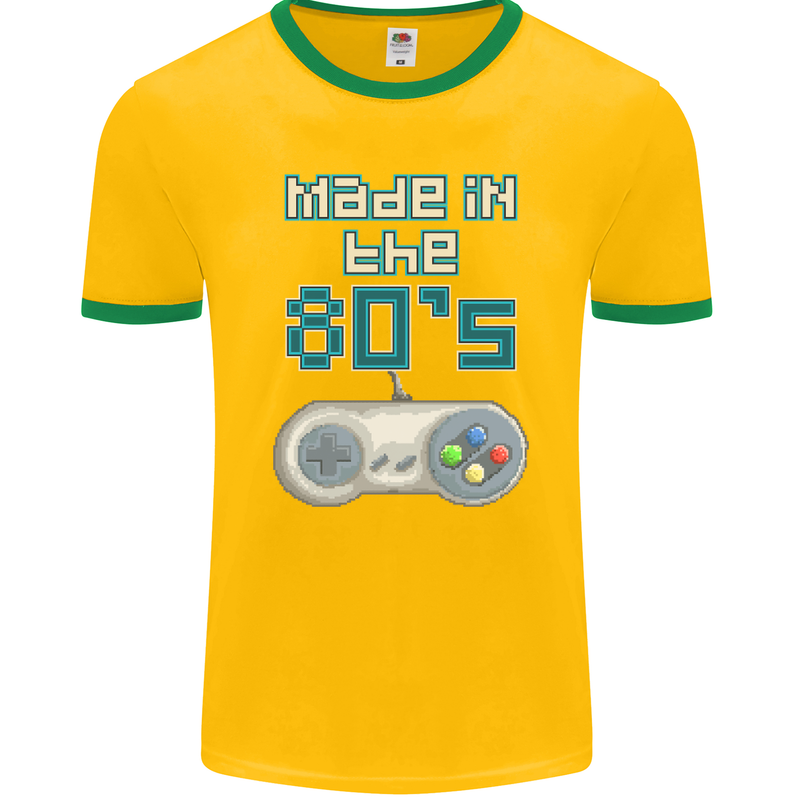 Made in the 80's Funny Birthday Retro Mens Ringer T-Shirt FotL Gold/Green