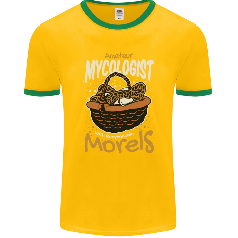 Amateur Mycologist Funny Mushroom Mens Ringer T-Shirt FotL Gold/Green