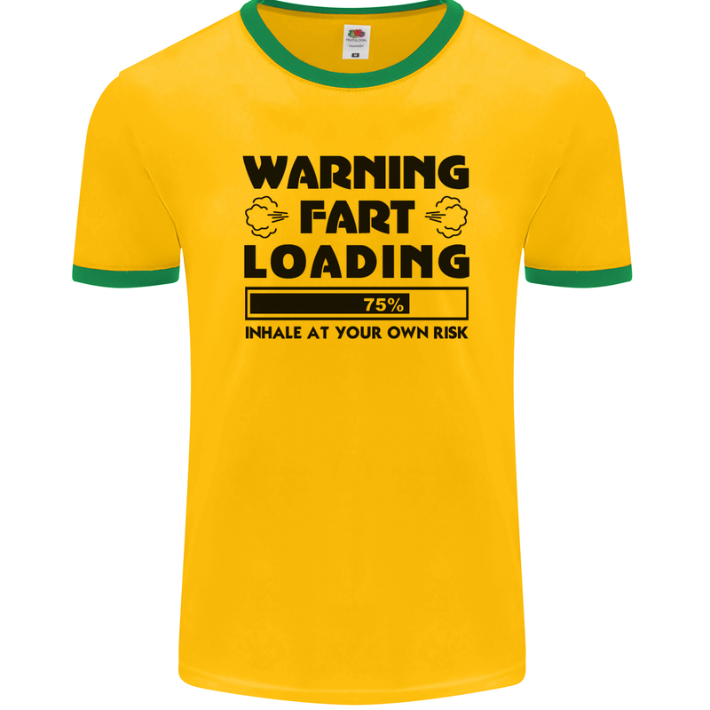 Warning Fart Loading Funny Farting Rude Mens Ringer T-Shirt FotL Gold/Green