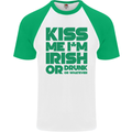 Kiss Me I'm Irish or Drunk St Patricks Day Mens S/S Baseball T-Shirt White/Green