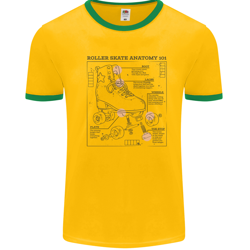 Roller Skating Boot Blueprint Mens Ringer T-Shirt Gold/Green