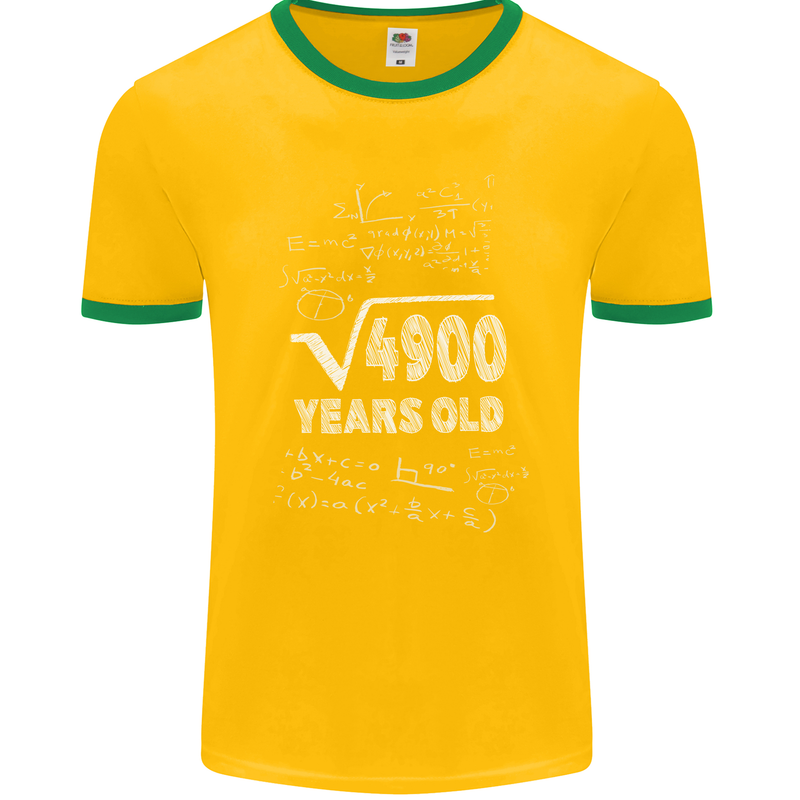 70th Birthday 70 Year Old Geek Funny Maths Mens Ringer T-Shirt FotL Gold/Green