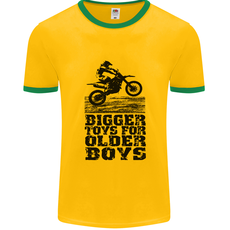 Motocross Bigger Toys Older Boys MotoX Mens Ringer T-Shirt FotL Gold/Green