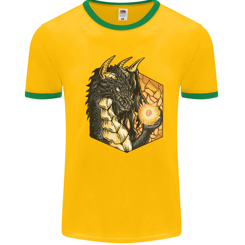 Dragon Dice RPG Role Playing Games Fantasy Mens White Ringer T-Shirt Gold/Green