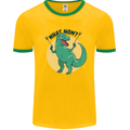 T-Rex What Now Funny Dinosaur Mens White Ringer T-Shirt Gold/Green