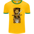 Steampunk Skull Mens White Ringer T-Shirt Gold/Green