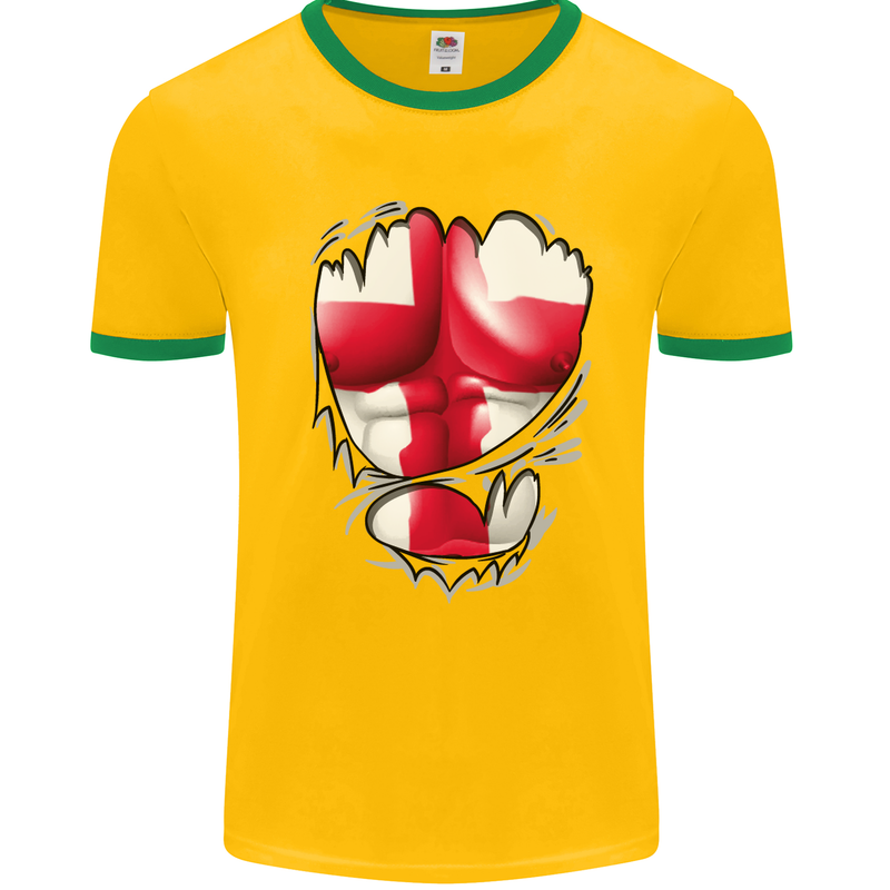 Gym St. George's Cross English Flag Muscles Mens White Ringer T-Shirt Gold/Green