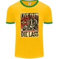 Live Fast Motorcycle Motorbike Biker Chopper Mens Ringer T-Shirt FotL Gold/Green